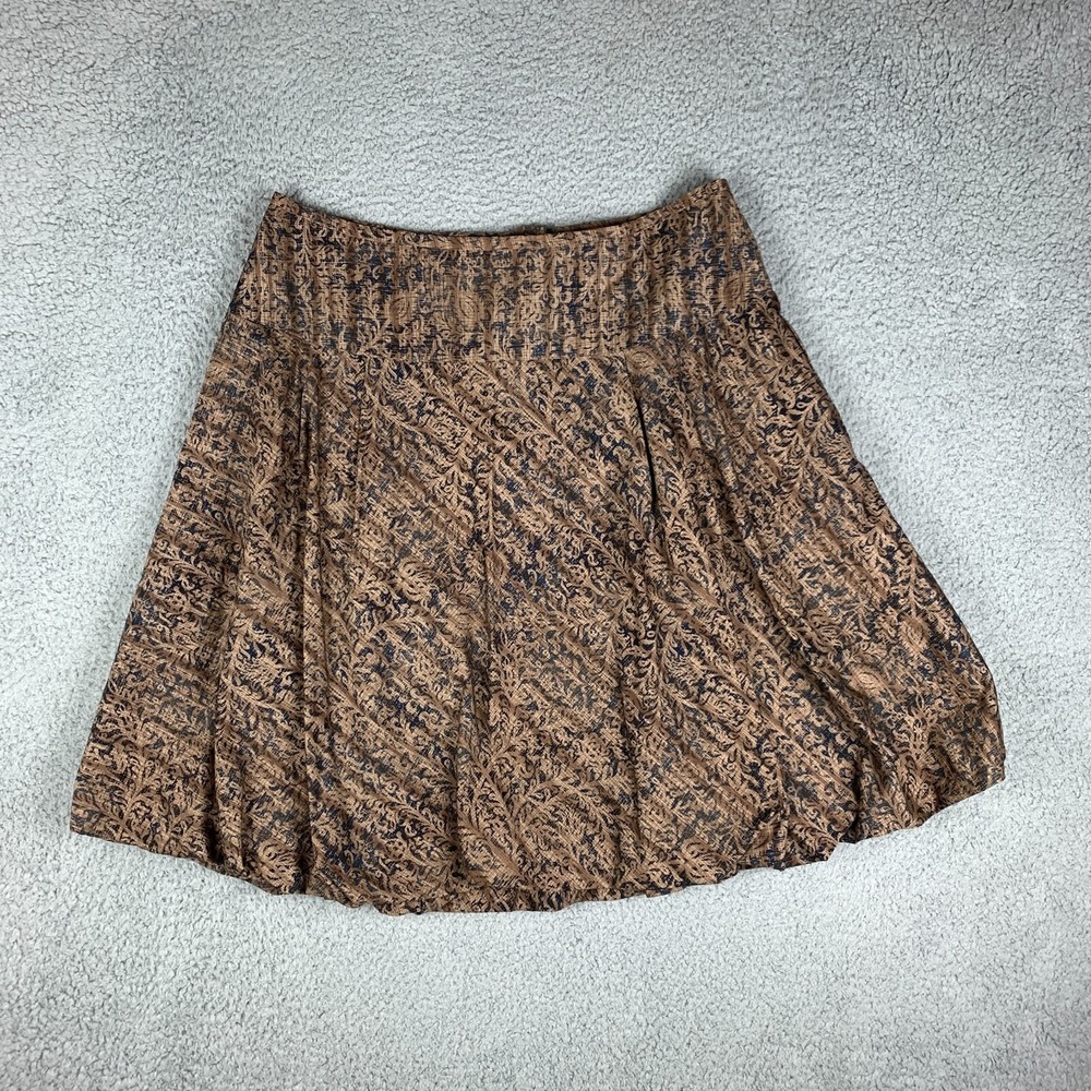 Peruvian Connection Skirt Womens 14 Damask Print Bubble Hem Brown Boho Cotton
